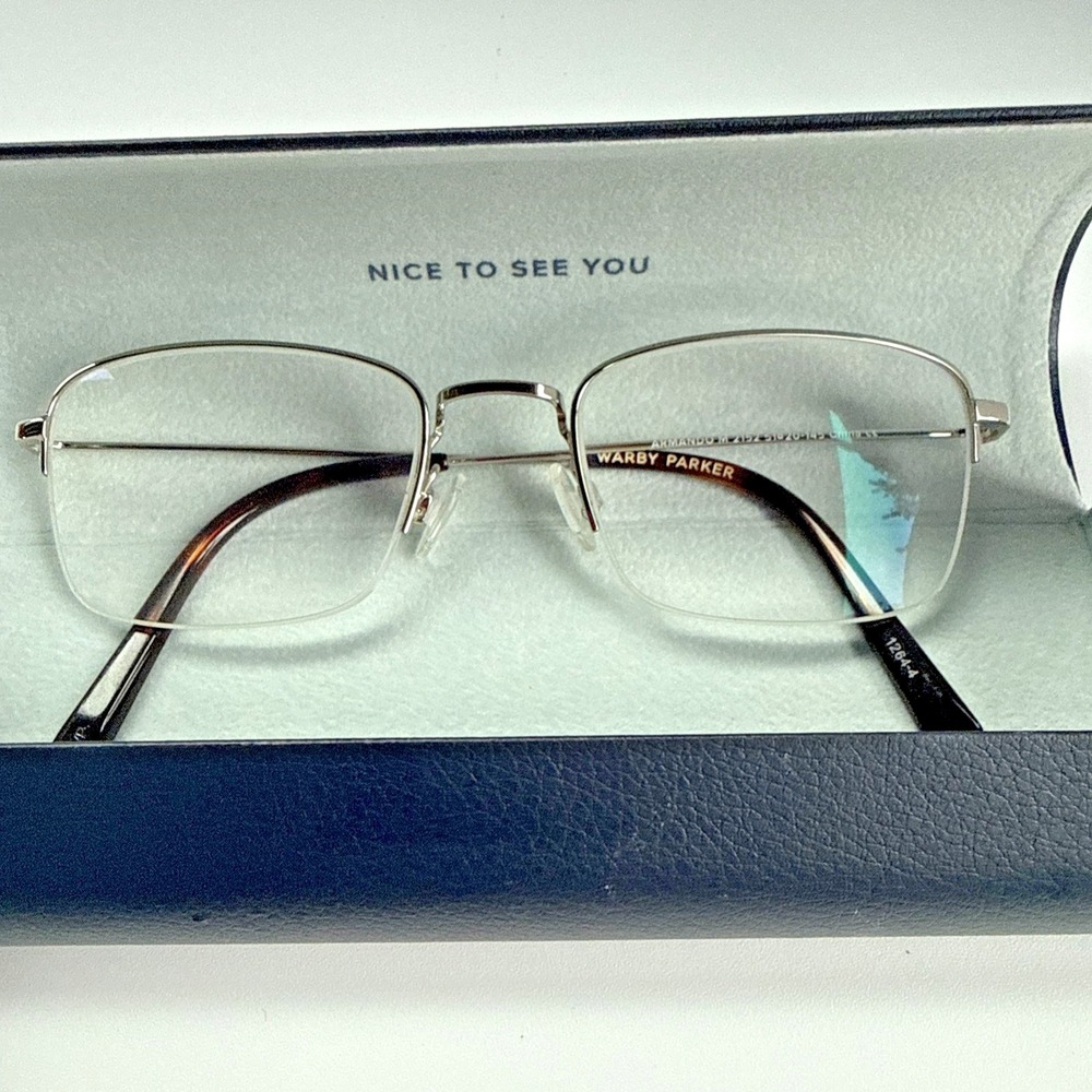 Warby Parker Armando Rectangle Eyeglass Gold Frames 51-20-145 & WB Hard Ca